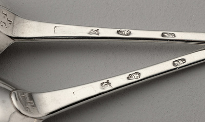 Pair of George III Irish Silver Hook-End Basting Spoons